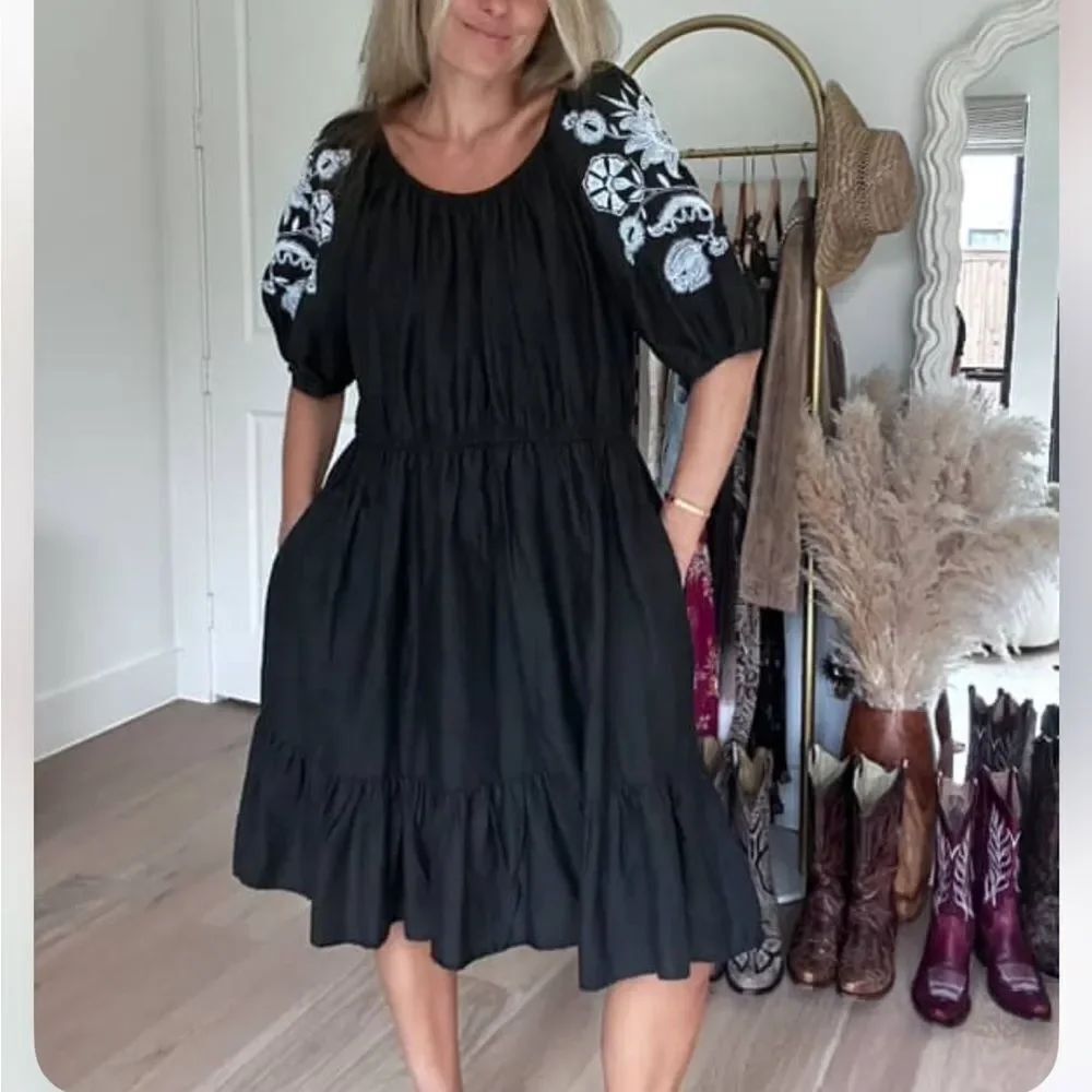 Knox Rose Black Dress with White Embroidery